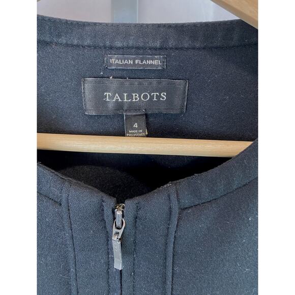 TALBOTS Size 4 Italian Flannel Full Zip Blazer Jacket Wool Blend Lined Black - Picture 3 of 6